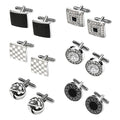 6PCs French Suit Cufflinks Creative Hollow Twist Cufflinks Square round Paint Diamond-Embedded Shirt Cufflinks Men