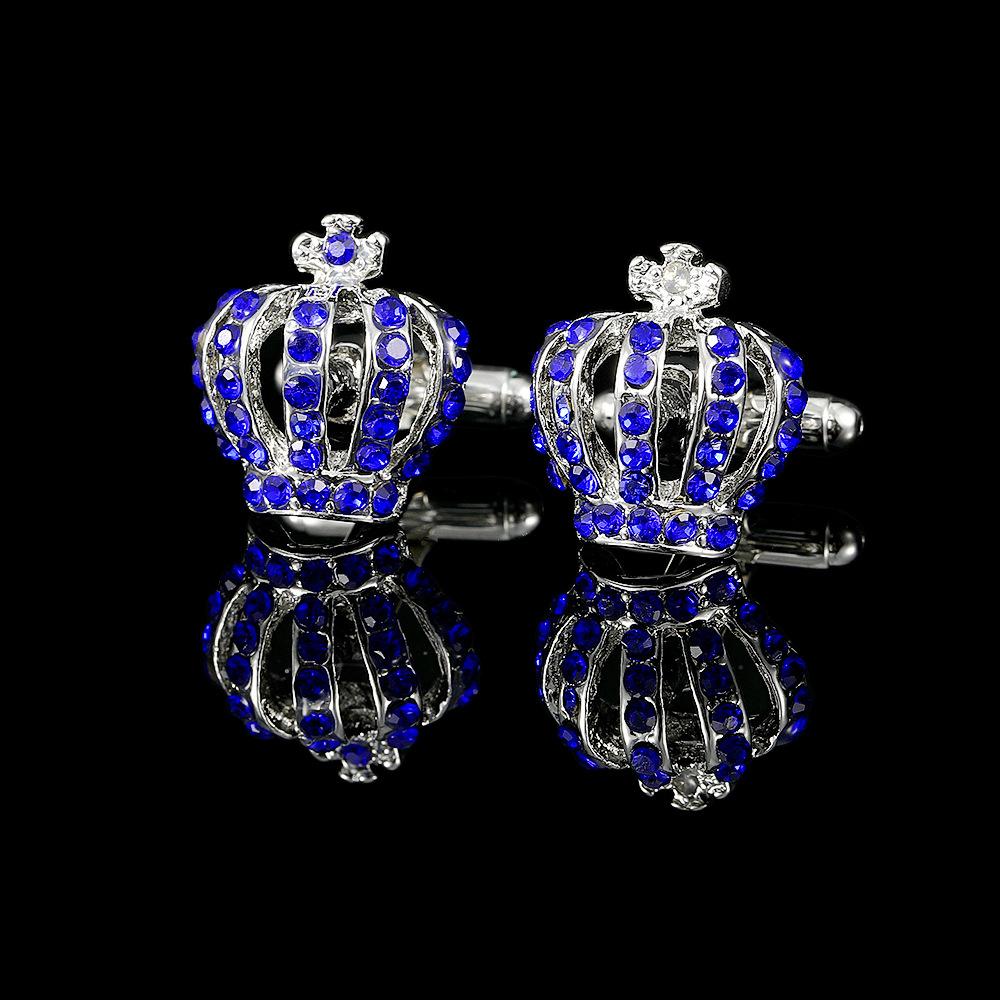European and American Crown Diamond Blue Crystal Cufflinks Fashion Trendy Men's and Women's Suit Suit Style Shirt Cufflinks Accessories