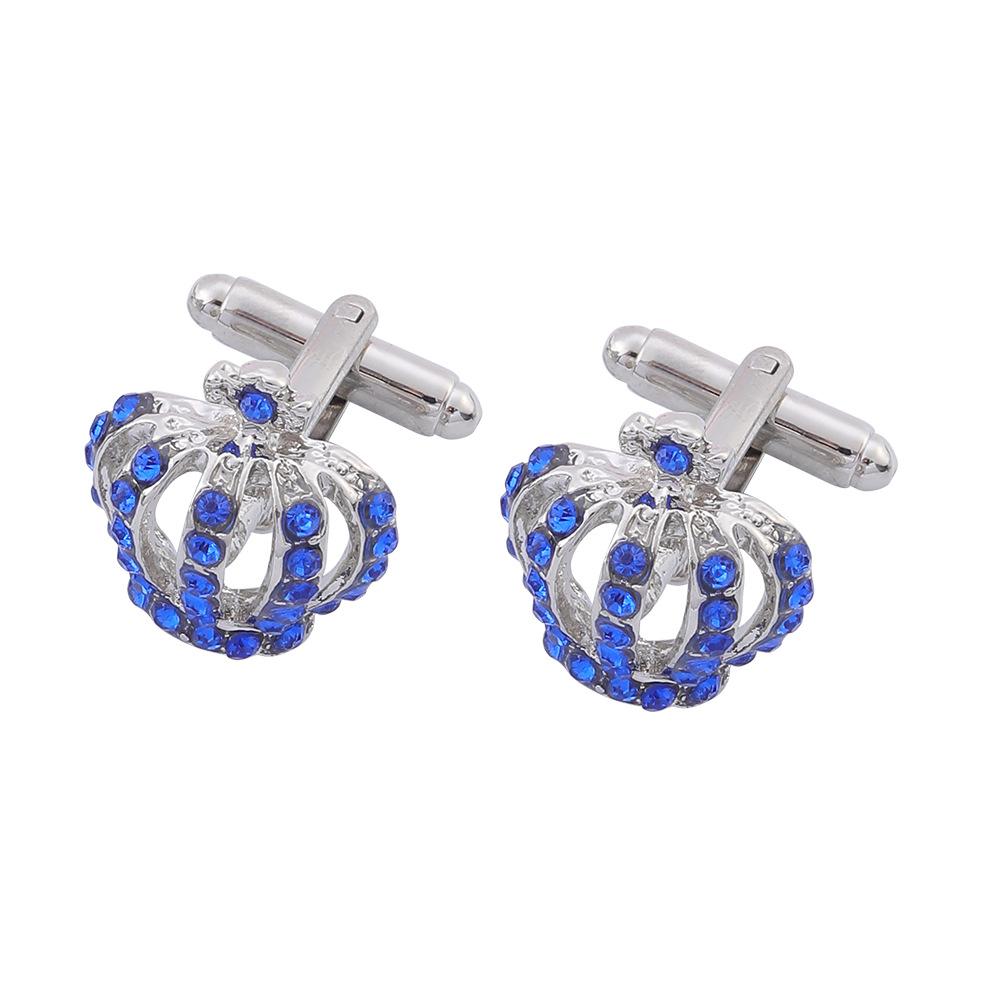 European and American Crown Diamond Blue Crystal Cufflinks Fashion Trendy Men's and Women's Suit Suit Style Shirt Cufflinks Accessories