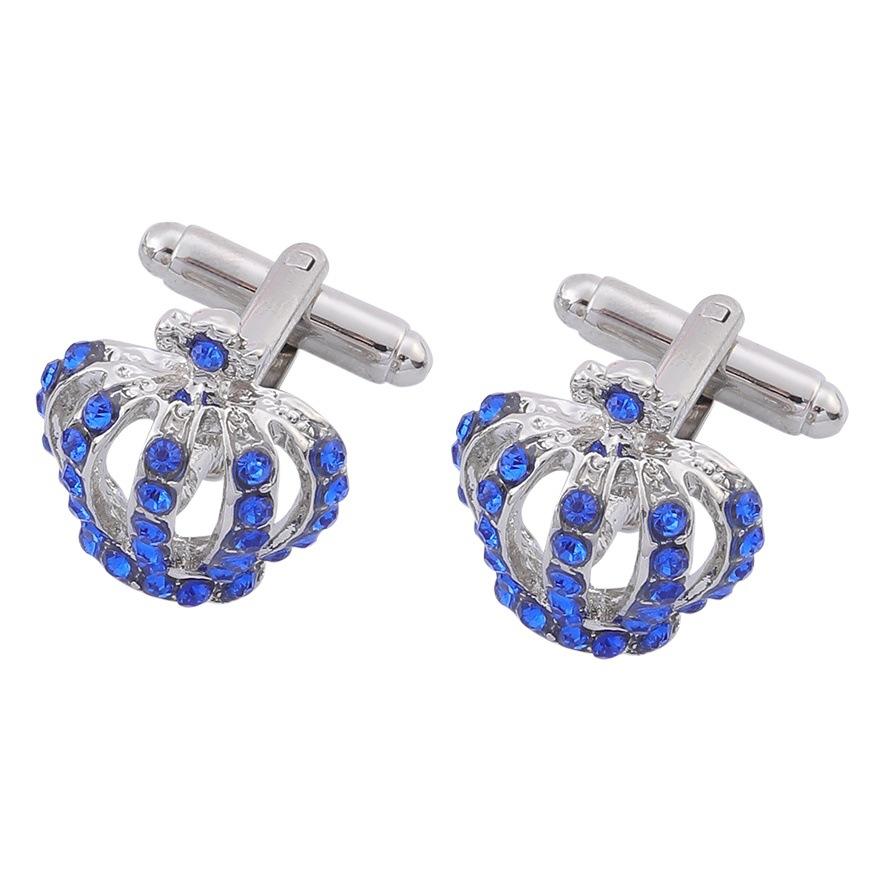 European and American Crown Diamond Blue Crystal Cufflinks Fashion Trendy Men's and Women's Suit Suit Style Shirt Cufflinks Accessories