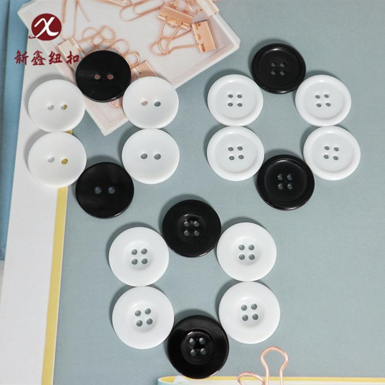 Bowl-Shaped Thin-Brimmed Wide-Brimmed Resin Buttons Wholesale Four-Eye Black White Dyed Buttons High-End Simple Shirt Buttons