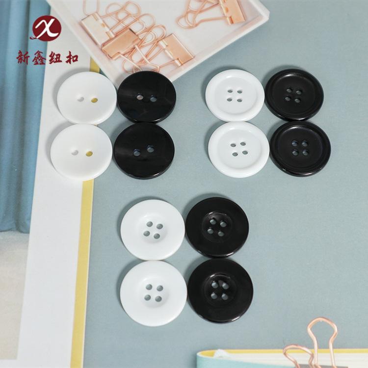 Bowl-Shaped Thin-Brimmed Wide-Brimmed Resin Buttons Wholesale Four-Eye Black White Dyed Buttons High-End Simple Shirt Buttons