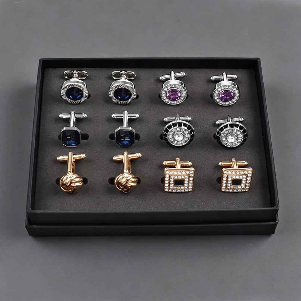 Amazon Cross-Border round Cufflinks Austrian Crystal French Cufflinks Men's Business Twist Cufflink