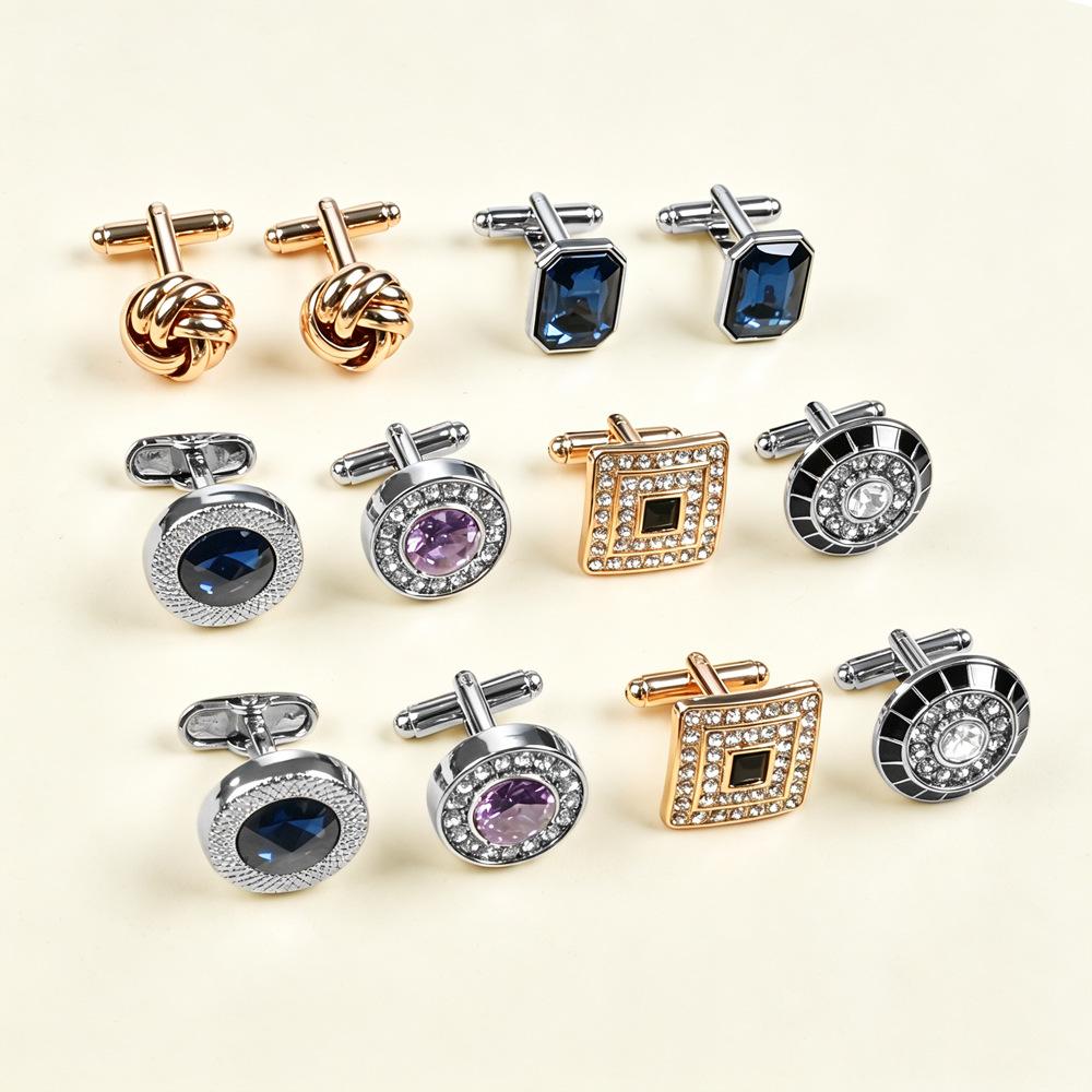 Amazon Cross-Border round Cufflinks Austrian Crystal French Cufflinks Men's Business Twist Cufflink