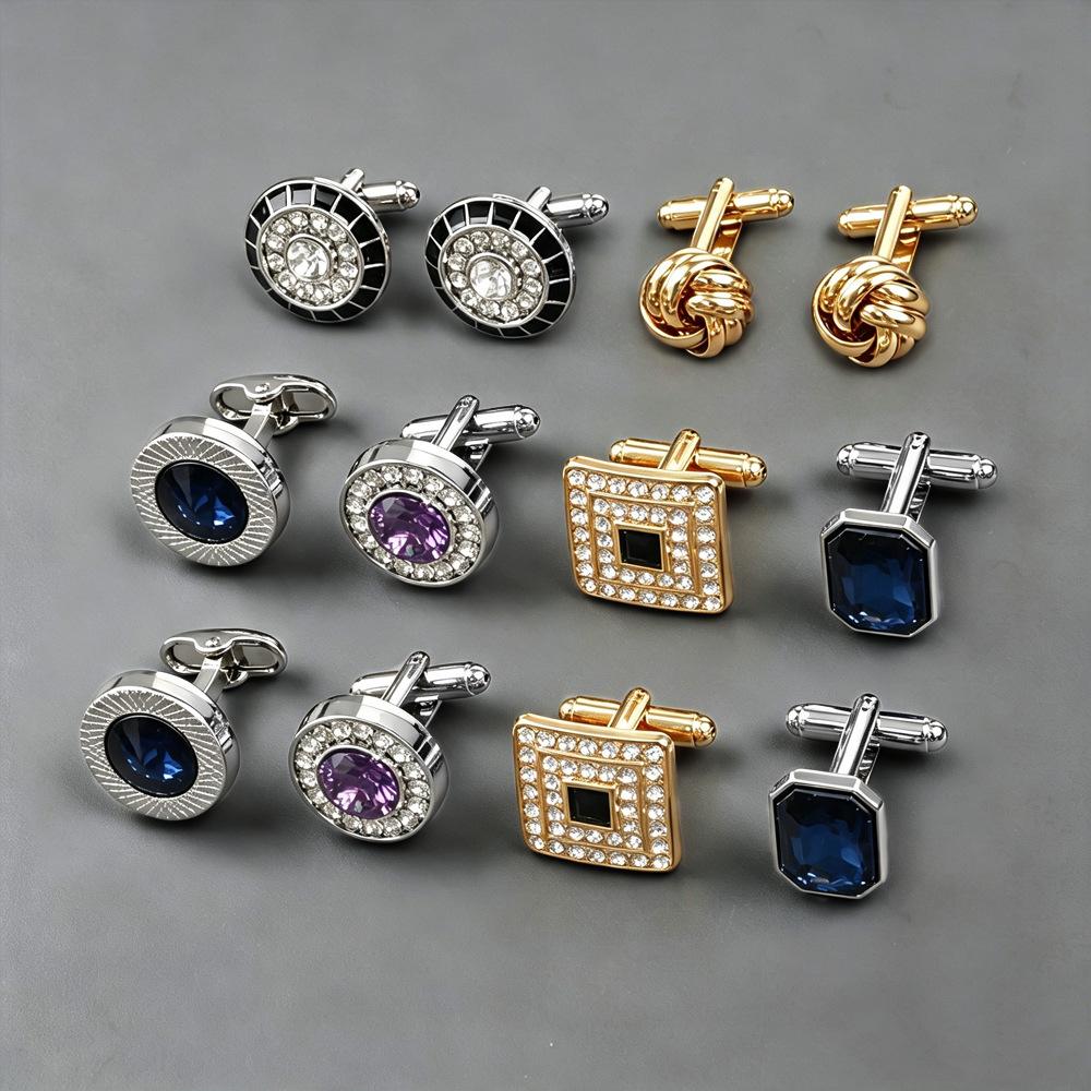 Amazon Cross-Border round Cufflinks Austrian Crystal French Cufflinks Men's Business Twist Cufflink