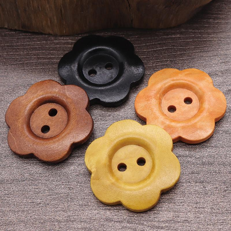 Flower Natural Wood Button Primary Color Wooden Children's Shirt Cardigan Sweater Button Vintage Coat Trench Coat Button