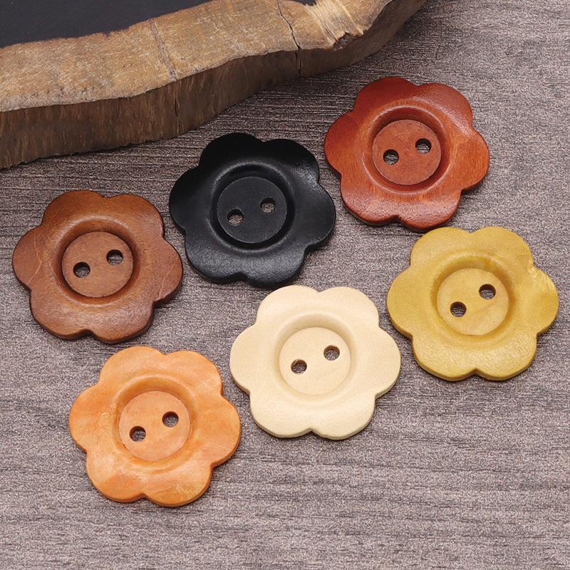 Flower Natural Wood Button Primary Color Wooden Children's Shirt Cardigan Sweater Button Vintage Coat Trench Coat Button