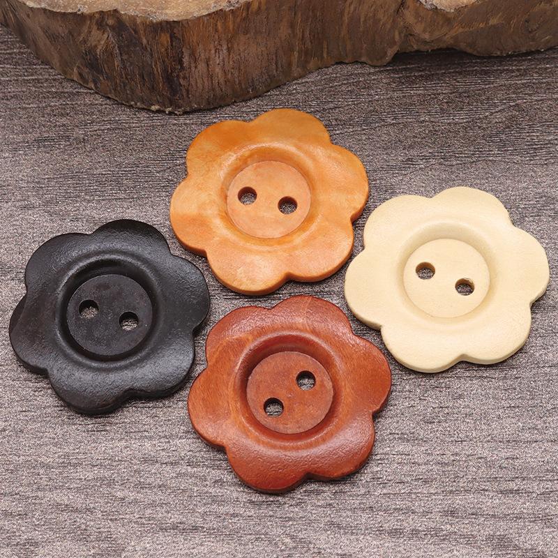 Flower Natural Wood Button Primary Color Wooden Children's Shirt Cardigan Sweater Button Vintage Coat Trench Coat Button