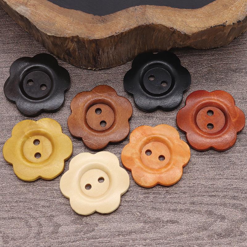 Flower Natural Wood Button Primary Color Wooden Children's Shirt Cardigan Sweater Button Vintage Coat Trench Coat Button