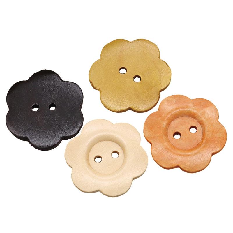 Flower Natural Wood Button Primary Color Wooden Children's Shirt Cardigan Sweater Button Vintage Coat Trench Coat Button