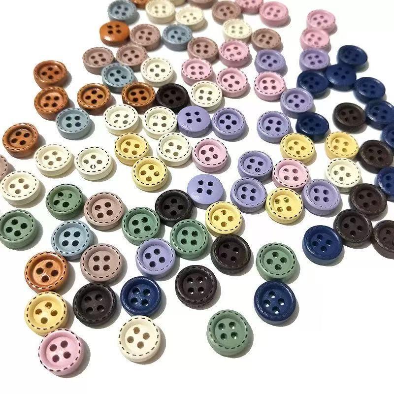 Color Shirt Wooden Button Dotted Line Solid Color Four-Eye Button Wooden Buckle Baby Clothes Decorative Button Handmade Button Spot Wholesale