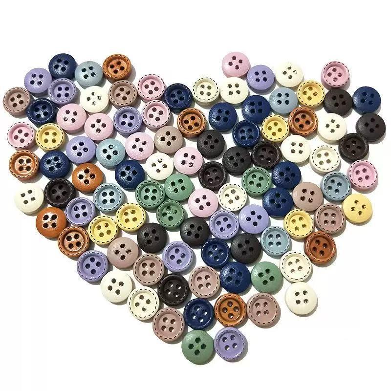 Color Shirt Wooden Button Dotted Line Solid Color Four-Eye Button Wooden Buckle Baby Clothes Decorative Button Handmade Button Spot Wholesale