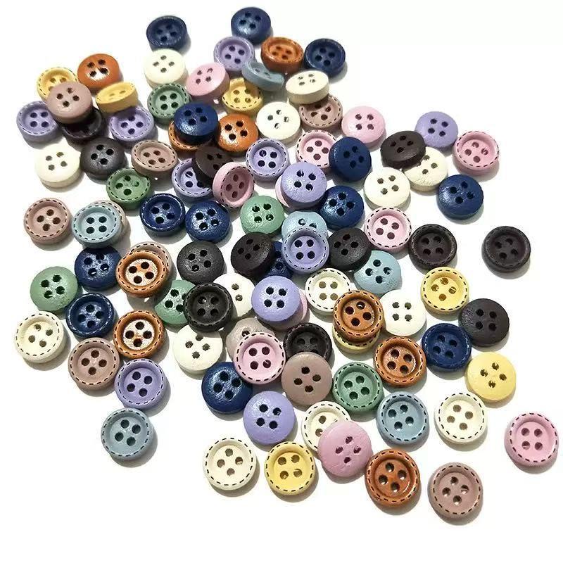 Color Shirt Wooden Button Dotted Line Solid Color Four-Eye Button Wooden Buckle Baby Clothes Decorative Button Handmade Button Spot Wholesale