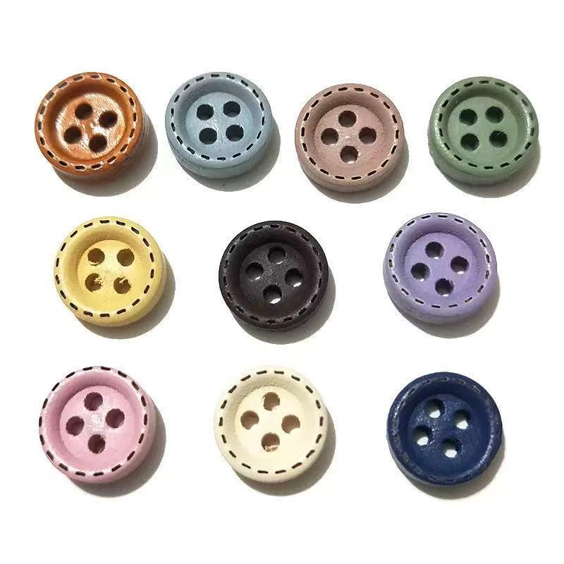Color Shirt Wooden Button Dotted Line Solid Color Four-Eye Button Wooden Buckle Baby Clothes Decorative Button Handmade Button Spot Wholesale
