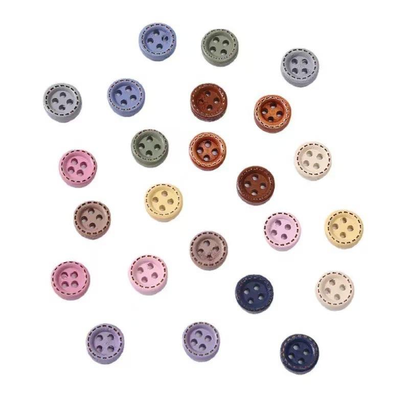 Color Shirt Wooden Button Dotted Line Solid Color Four-Eye Button Wooden Buckle Baby Clothes Decorative Button Handmade Button Spot Wholesale
