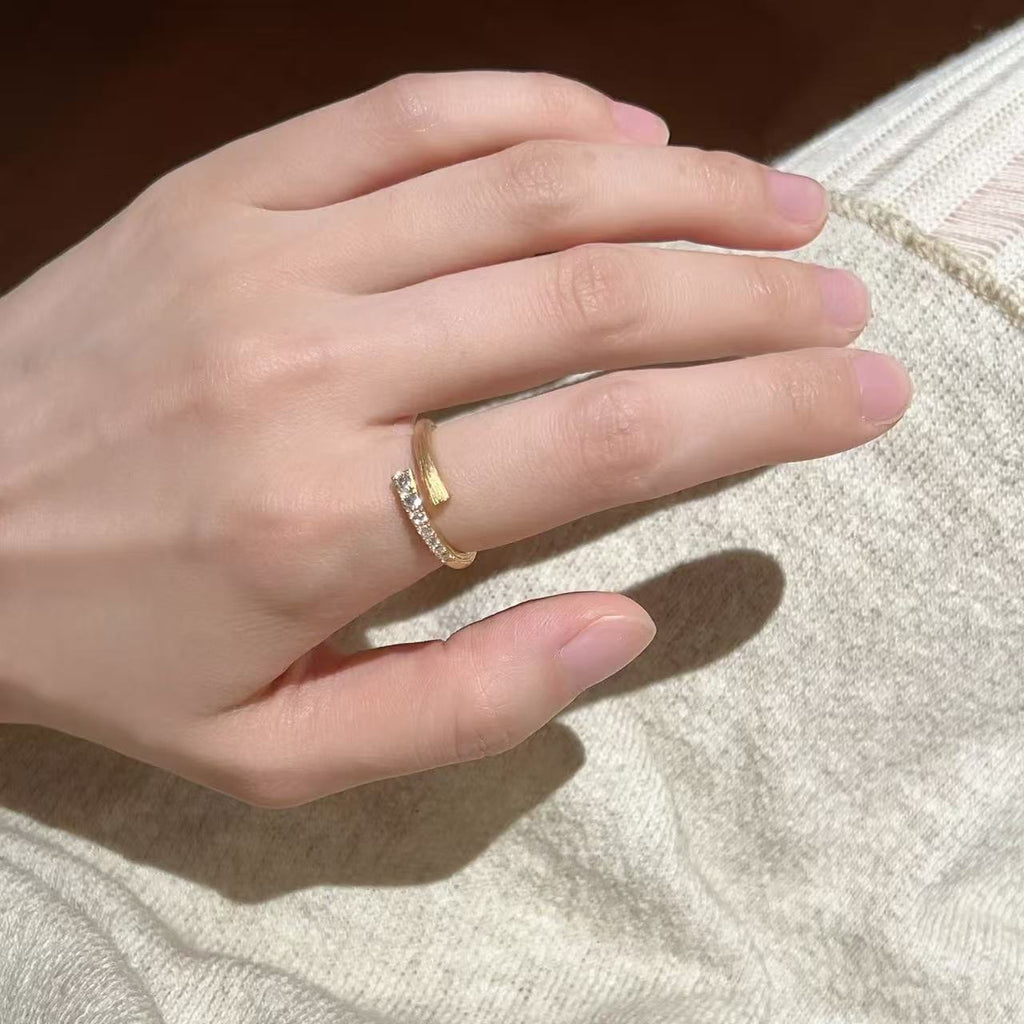 925 Sterling Silver New Brushed Ring Women's Non-Fading Light Luxury High-Grade Sense Niche Design Cross Zircon Open Ring